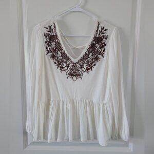 Emily Daniels Winter White with Brown Blouse Top
